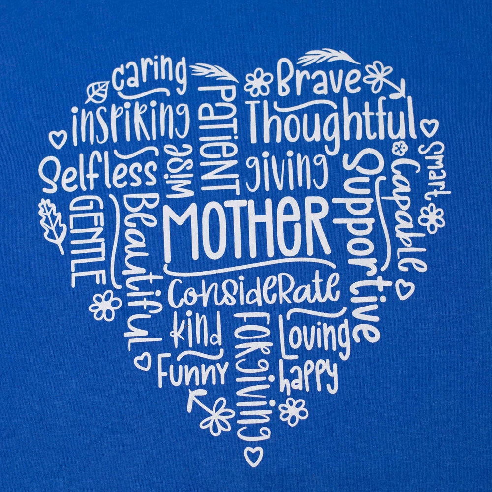 Mother heart shaped word cloud blue t-shirt